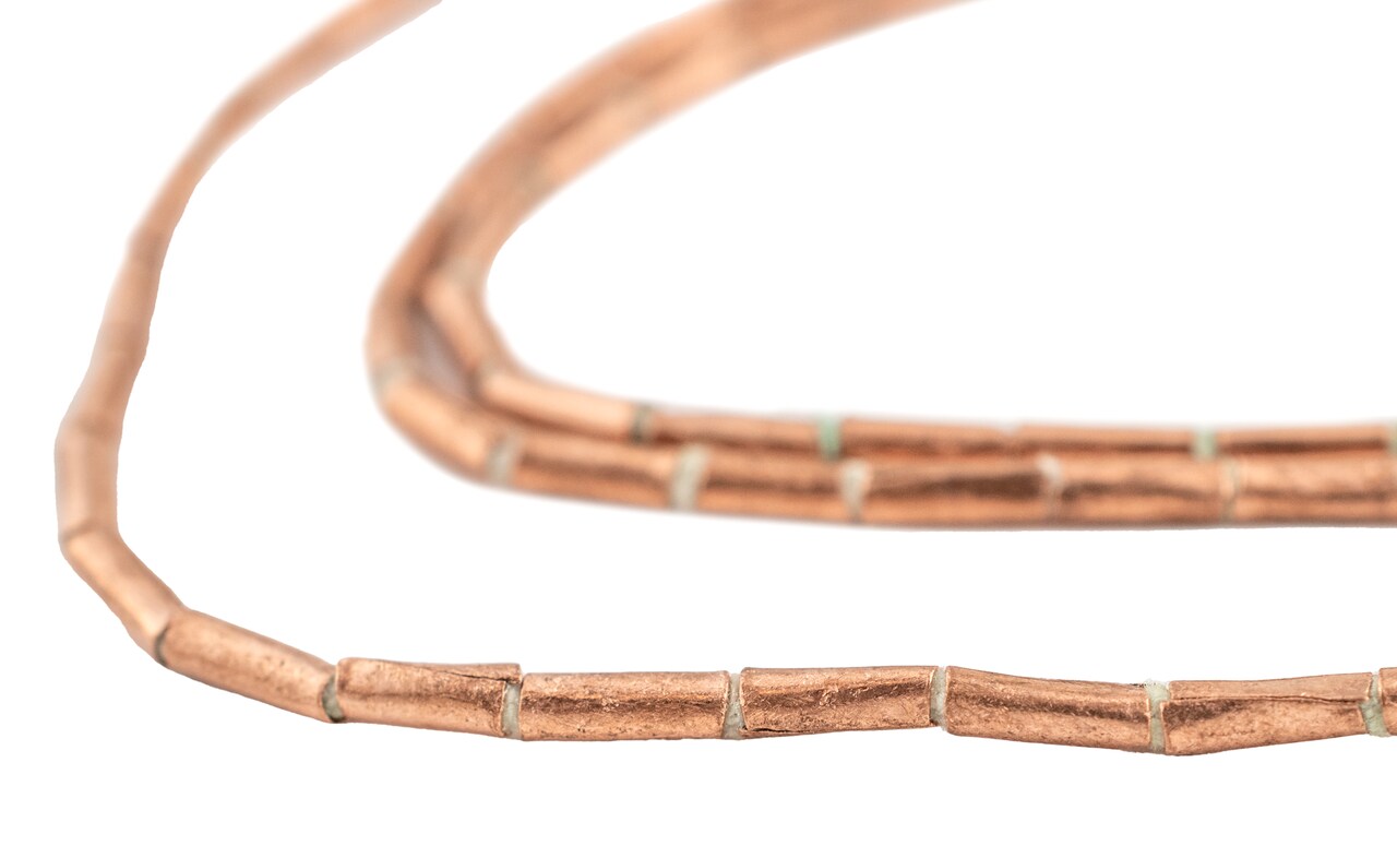 The Bead Chest Copper Tube Ethiopian Beads (8x2mm): Full Strand of African Metal Spacers for DIY Jewelry Making